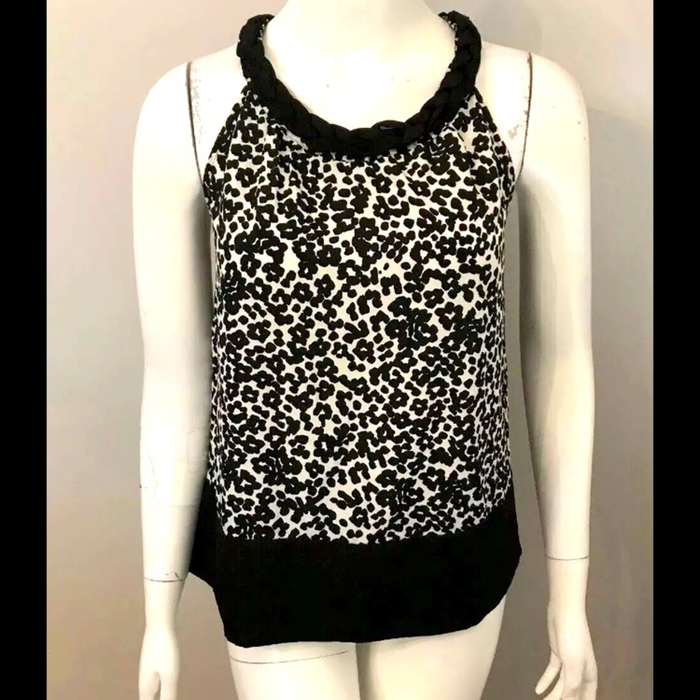 Banana Republic black & white blouse with braided neckline